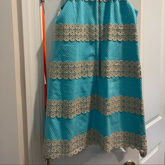 Striped Blue and Gold Lilly Dress - Picture 3 of 5